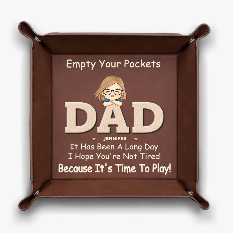 Pockets Empty, Hearts Full - Family Personalized Custom Leather Valet Tray - Father's Day, Gift For Dad, Grandpa