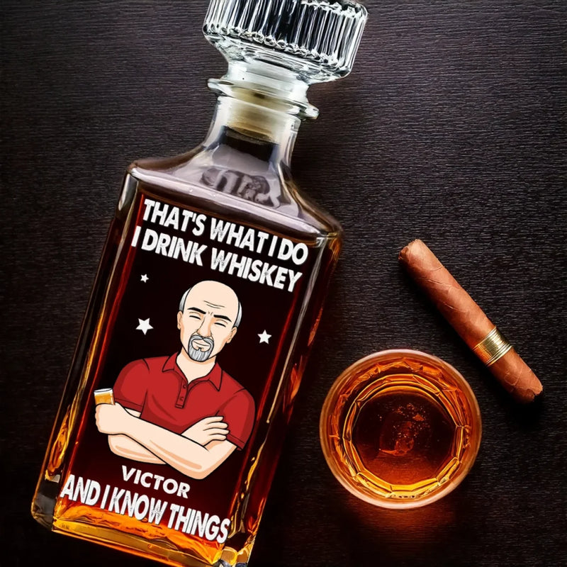 A Good Whiskey, A Great Story - Family Personalized Custom Glass Whiskey Bottle - Father's Day, Gift For Dad, Grandpa