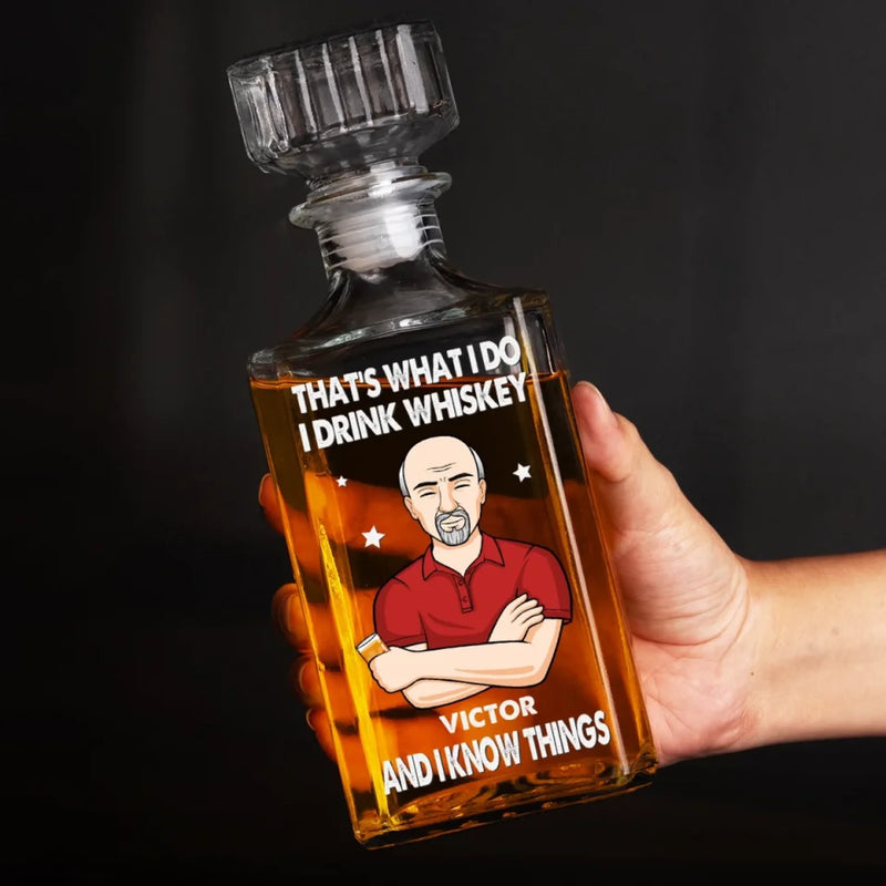 A Good Whiskey, A Great Story - Family Personalized Custom Glass Whiskey Bottle - Father's Day, Gift For Dad, Grandpa