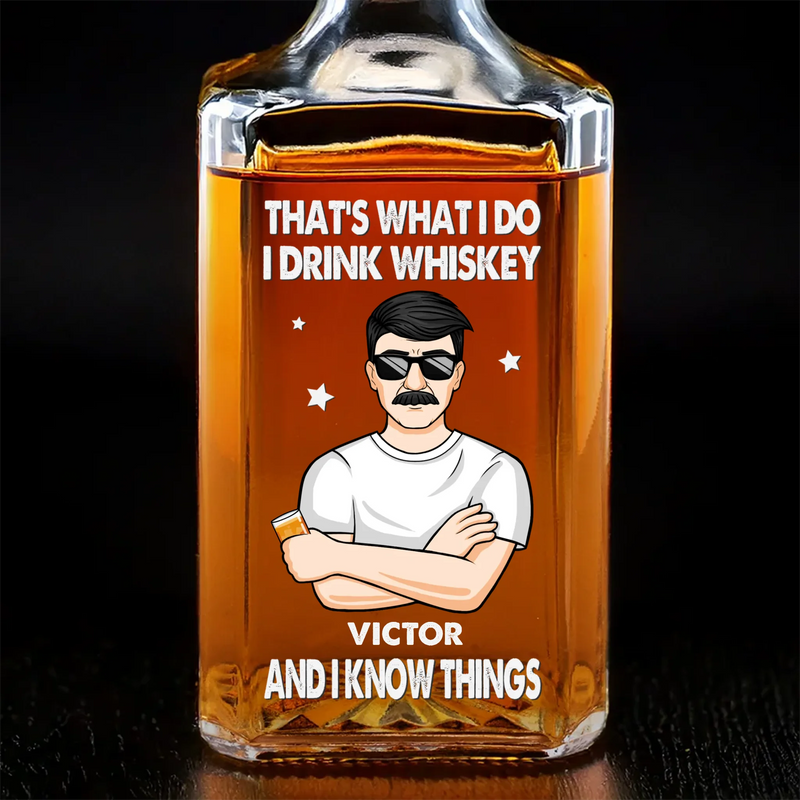 A Good Whiskey, A Great Story - Family Personalized Custom Glass Whiskey Bottle - Father's Day, Gift For Dad, Grandpa