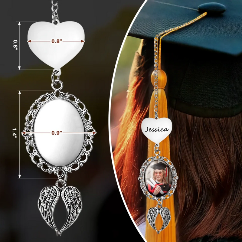 Custom Photo I'm Always With  You - Memorial Personalized Custom Graduation Tassel Heart & Angel Wing Charm - Sympathy Gift For Family Members