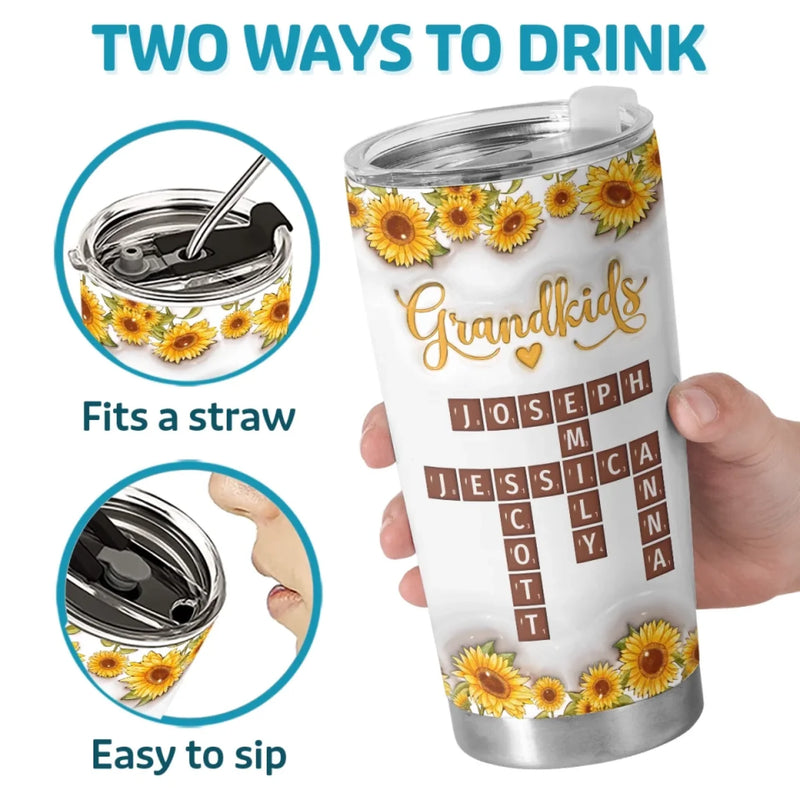 Grandkids Are My Sunshine - Family Personalized Custom 3D Inflated Effect Printed Tumbler - Mother's Day, Gift For Mom, Grandma