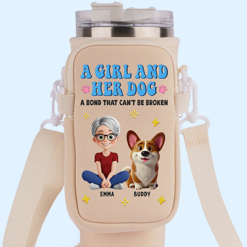 Mud On Her Shoes, Love On Her Face - Dog & Cat Personalized Custom Neoprene Water Bottle Carrier With Pocket - Mother's Day, Gift For Pet Owners, Pet Lovers