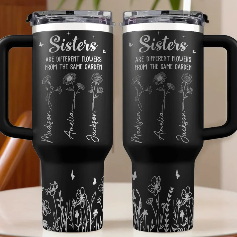 Custom Name Sister Gifts - Personalized Engraved 40oz Tumbler With Handle