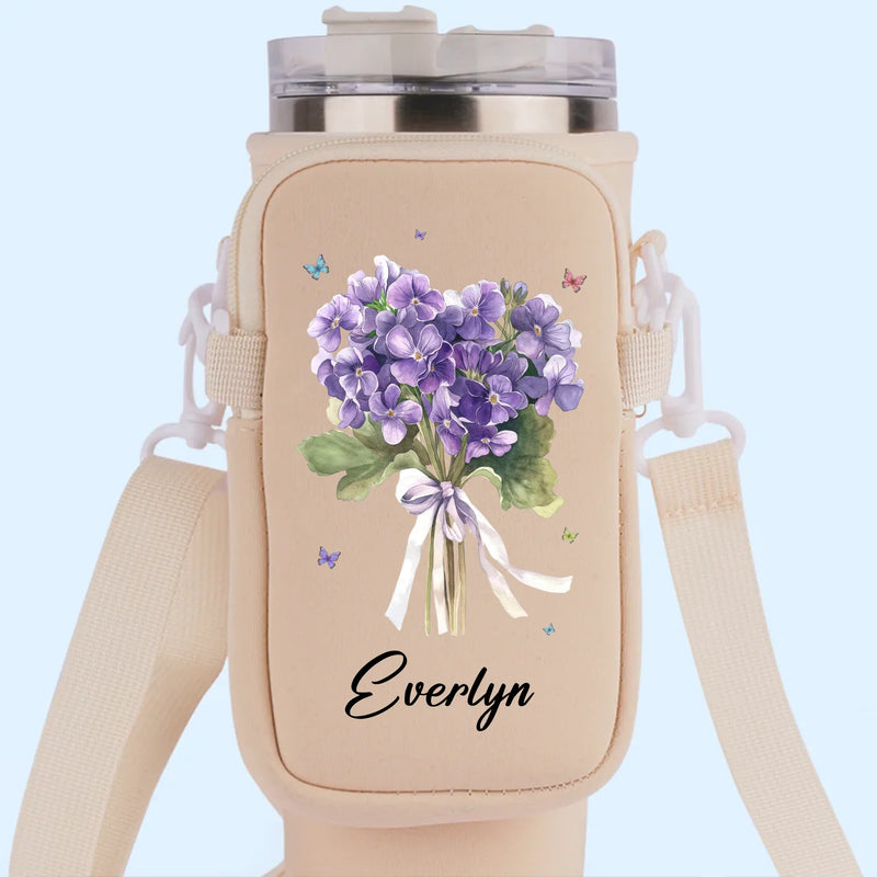 You're My Favorite Flower - Bestie Personalized Custom Neoprene Water Bottle Carrier With Pocket - Gift For Best Friends, BFF, Sisters
