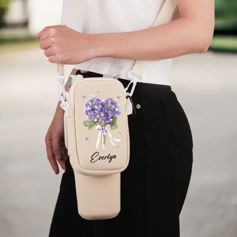 You're My Favorite Flower - Bestie Personalized Custom Neoprene Water Bottle Carrier With Pocket - Gift For Best Friends, BFF, Sisters