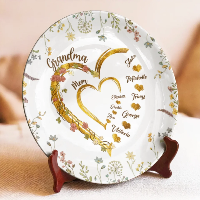 Where Family Begins & Love Never Ends - Family Personalized Custom Ceramic Plate - Mother's Day, Gift For Mom, Grandma