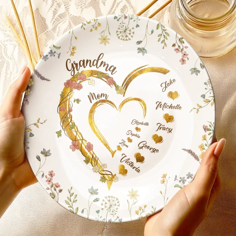 Where Family Begins & Love Never Ends - Family Personalized Custom Ceramic Plate - Mother's Day, Gift For Mom, Grandma