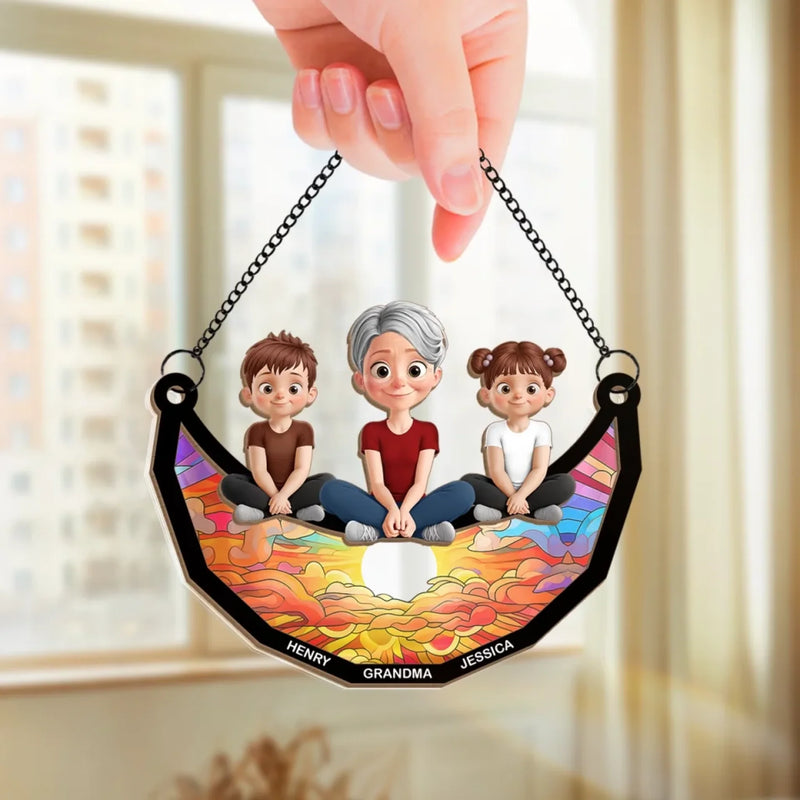 Grandma’s Heart Holds All The Love - Family Personalized Window Hanging Suncatcher Ornament - Mother's Day, Gift For Mom, Grandma