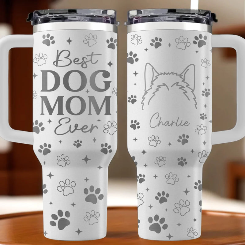 Custom Name Dog Mom Gifts for Women - Personalized Engraved 40oz Tumbler With Handle