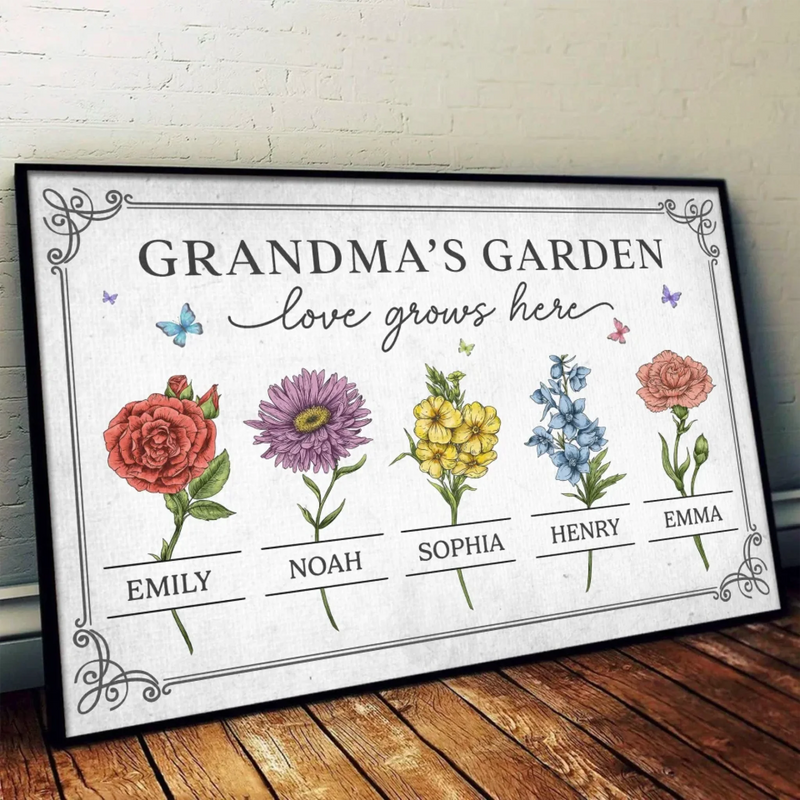 Watered By Hugs & Sunshine - Family Personalized Custom Horizontal Poster - Mother's Day, Gift For Mom, Grandma