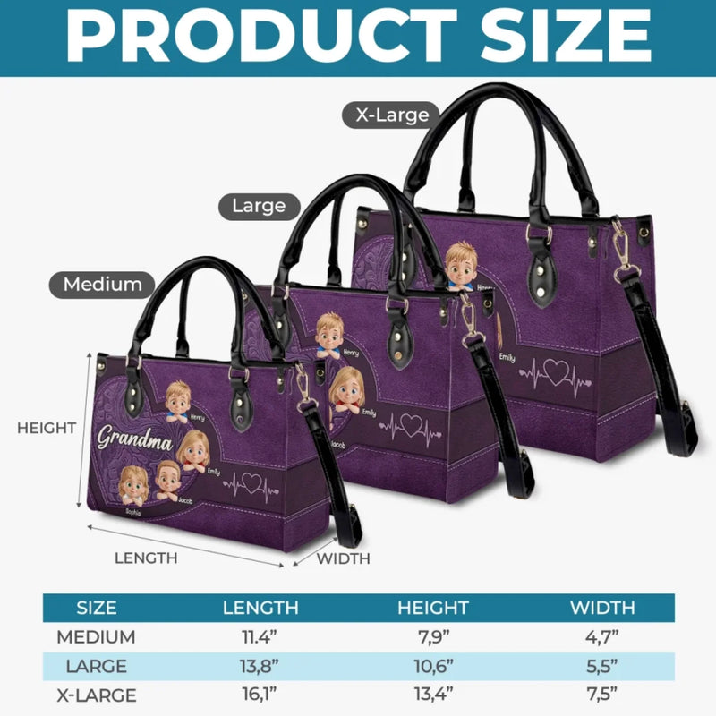 My Grandkids, My Joy - Family Personalized Custom Leather Handbag - Mother's Day, Gift For Mom, Grandma
