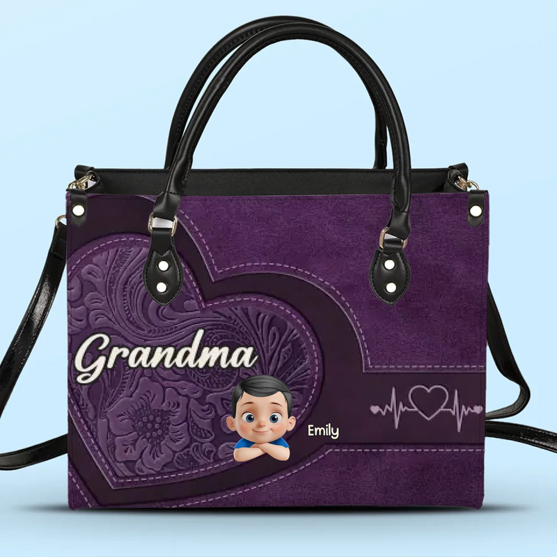 My Grandkids, My Joy - Family Personalized Custom Leather Handbag - Mother's Day, Gift For Mom, Grandma