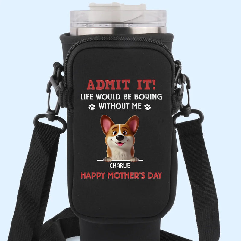 My Love Comes With Fur And A Tail Wag - Dog Personalized Custom Neoprene Water Bottle Carrier With Pocket - Mother's Day, Gift For Pet Owners, Pet Lovers