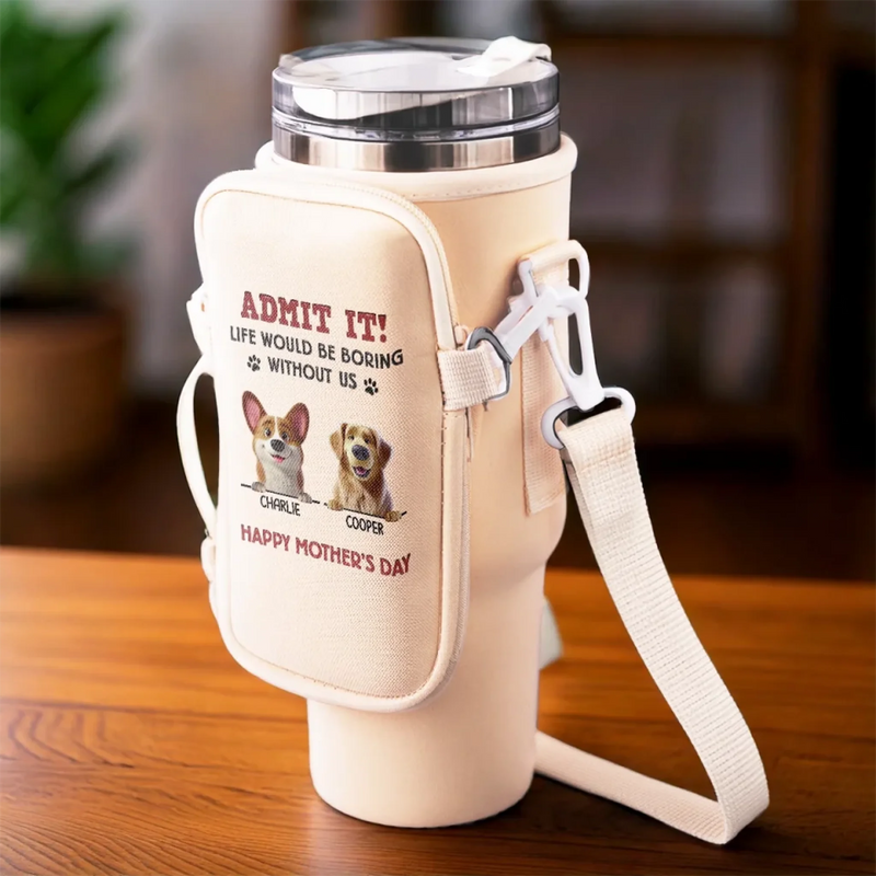 My Love Comes With Fur And A Tail Wag - Dog Personalized Custom Neoprene Water Bottle Carrier With Pocket - Mother's Day, Gift For Pet Owners, Pet Lovers