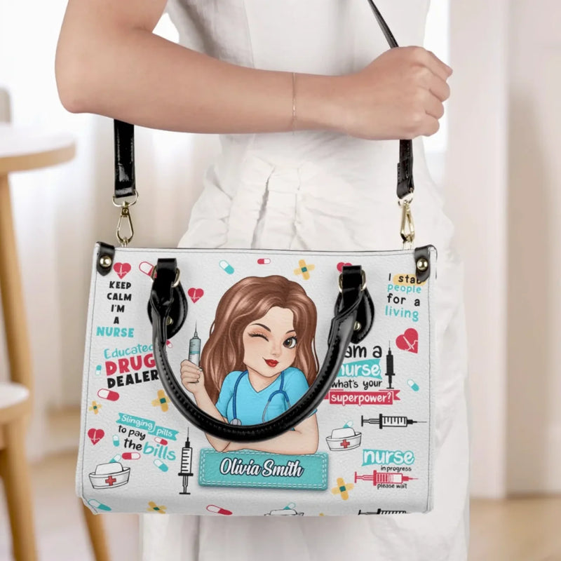 Keep Calm I'm A Nurse - Nurse Personalized Custom Leather Handbag - Appreciation, Thank You Gift, Nurse Life, Doctor Life