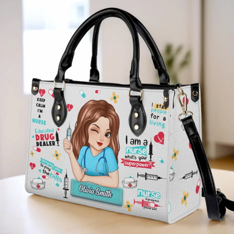 Keep Calm I'm A Nurse - Nurse Personalized Custom Leather Handbag - Appreciation, Thank You Gift, Nurse Life, Doctor Life