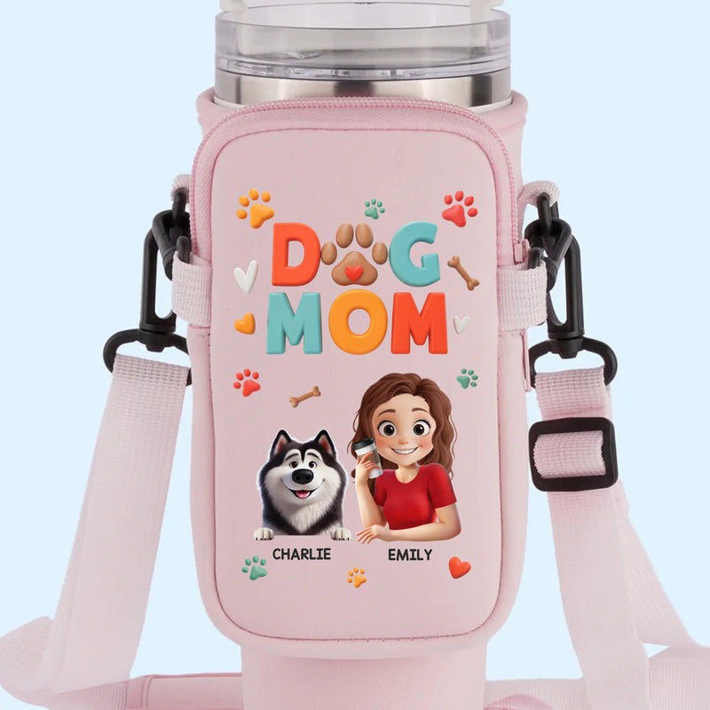 Dog Mom Vibes Only - Dog Personalized Custom Neoprene Water Bottle Carrier With Pocket - Mother's Day, Gift For Pet Owners, Pet Lovers