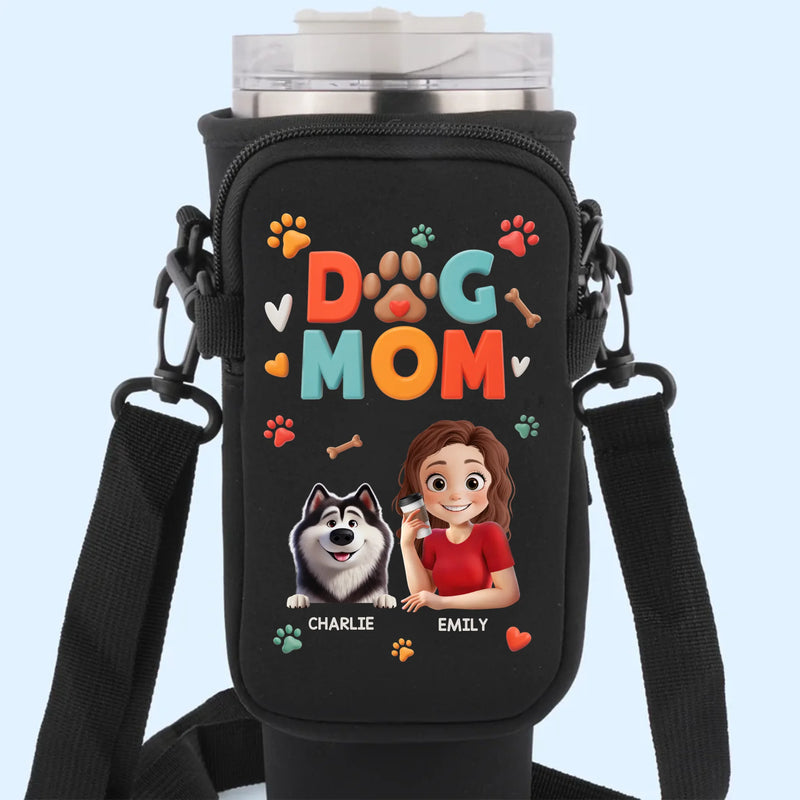 Dog Mom Vibes Only - Dog Personalized Custom Neoprene Water Bottle Carrier With Pocket - Mother's Day, Gift For Pet Owners, Pet Lovers