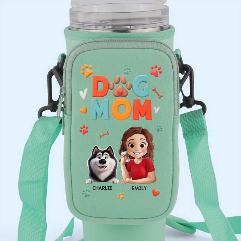 Dog Mom Vibes Only - Dog Personalized Custom Neoprene Water Bottle Carrier With Pocket - Mother's Day, Gift For Pet Owners, Pet Lovers
