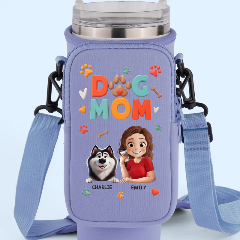 Dog Mom Vibes Only - Dog Personalized Custom Neoprene Water Bottle Carrier With Pocket - Mother's Day, Gift For Pet Owners, Pet Lovers