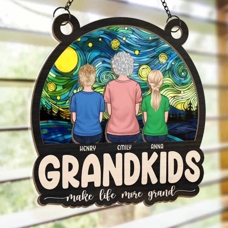 My Universe Is Built Of Grandkids - Family Personalized Window Hanging Suncatcher Ornament - Mother's Day, Gift For Mom, Grandma