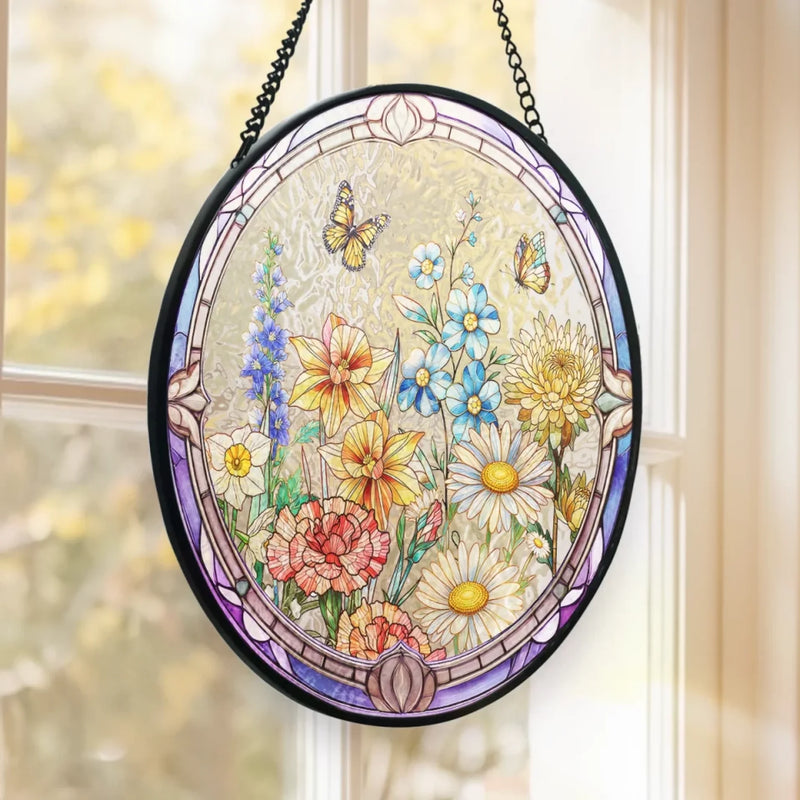 She’s The Sunshine In My Garden - Family Personalized Custom Stained Glass Window Hanging Suncatcher - Mother's Day, Gift For Mom