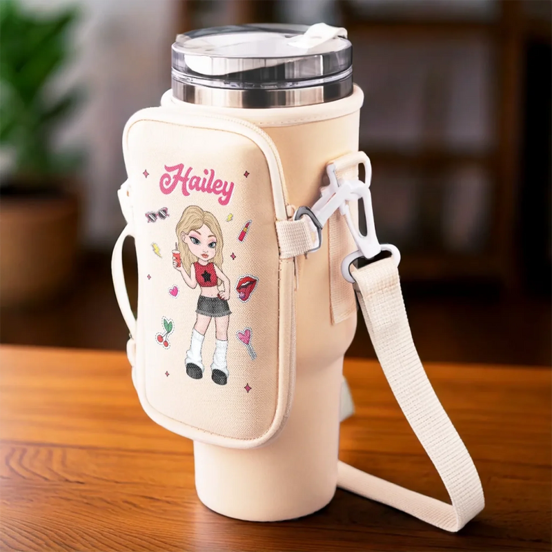 Soft Smile, Savage Style - Family Personalized Custom Neoprene Water Bottle Carrier With Pocket - Gift For Yourself, Best Friends, Siblings, Family Members