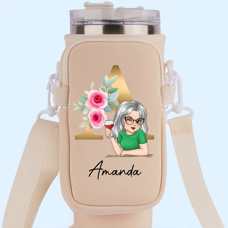 Winking Through Life Like A Pro - Family Personalized Custom Neoprene Water Bottle Carrier With Pocket - Gift For Yourself, Best Friends, Siblings, Family Members