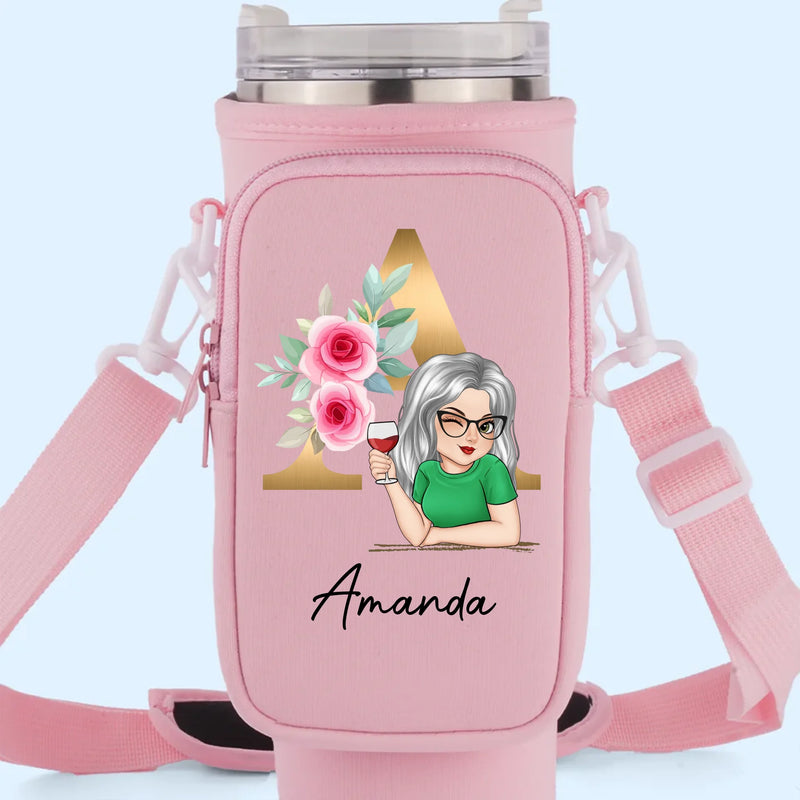 Winking Through Life Like A Pro - Family Personalized Custom Neoprene Water Bottle Carrier With Pocket - Gift For Yourself, Best Friends, Siblings, Family Members