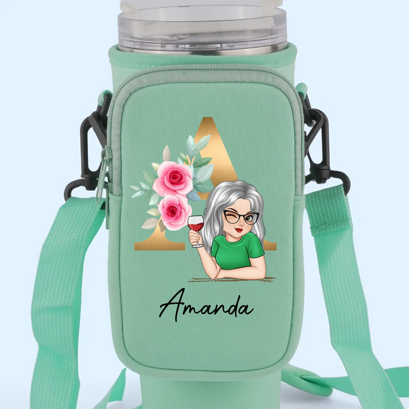 Winking Through Life Like A Pro - Family Personalized Custom Neoprene Water Bottle Carrier With Pocket - Gift For Yourself, Best Friends, Siblings, Family Members
