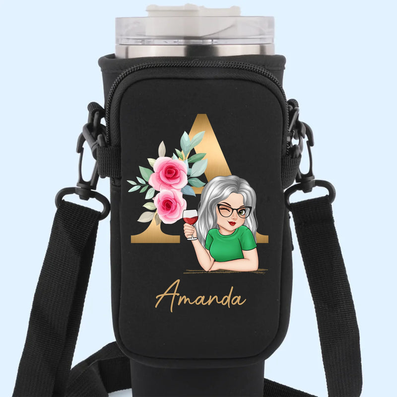 Winking Through Life Like A Pro - Family Personalized Custom Neoprene Water Bottle Carrier With Pocket - Gift For Yourself, Best Friends, Siblings, Family Members