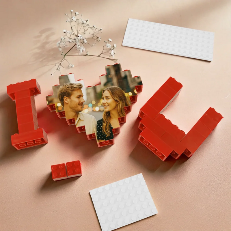 Custom Photo Our Love Is The Perfect Piece - Couple Personalized Custom Building Blocks Puzzle, 3D Building Blocks - Gift For Husband Wife, Anniversary