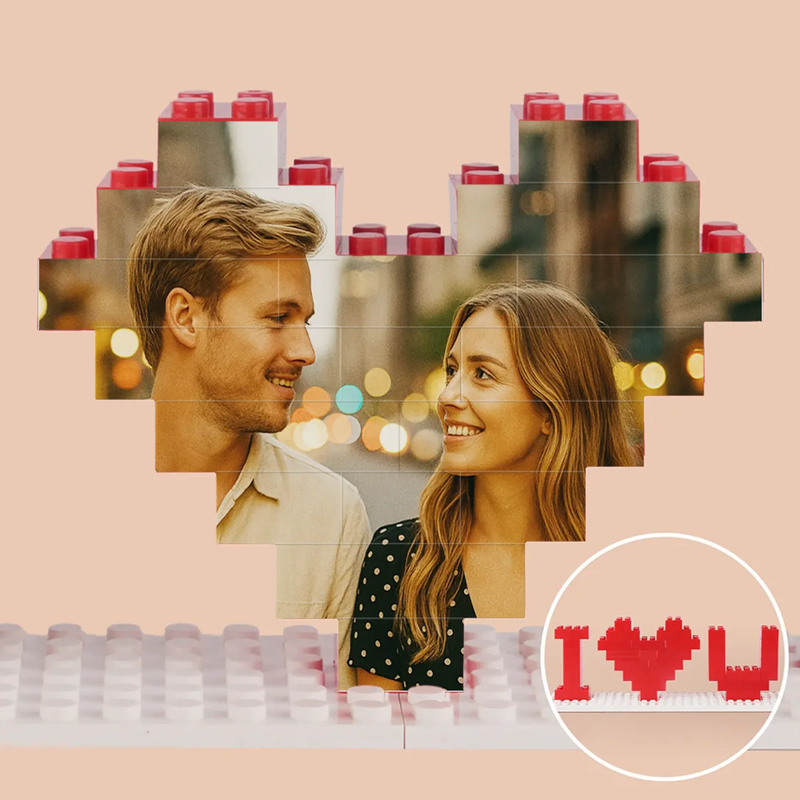 Custom Photo Our Love Is The Perfect Piece - Couple Personalized Custom Building Blocks Puzzle, 3D Building Blocks - Gift For Husband Wife, Anniversary