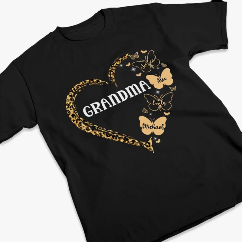 Grandma’s Love Takes Flight, Just Like Butterflies - Family Personalized Custom Unisex T-shirt, Premium T-shirt, Hoodie - Mother's Day, Gift For Mom, Grandma
