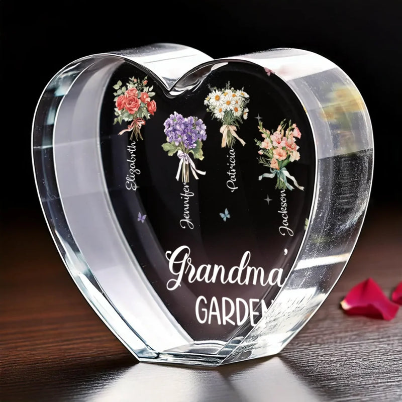 Planted In Her Heart - Family Personalized Custom 3D Crystal Heart Shaped - Mother's Day, Gift For Mom, Grandma