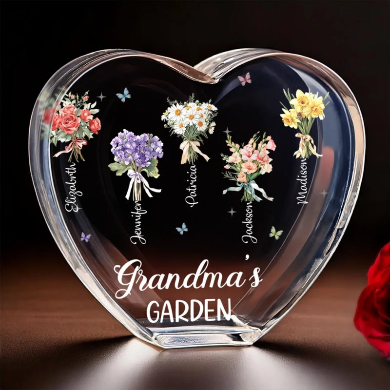 Planted In Her Heart - Family Personalized Custom 3D Crystal Heart Shaped - Mother's Day, Gift For Mom, Grandma