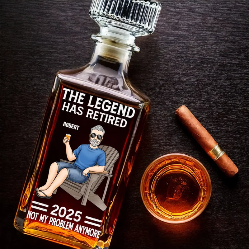 Off The Clock On The Rocks - Family Personalized Custom Glass Whiskey Bottle - Father's Day, Gift For Dad, Grandpa