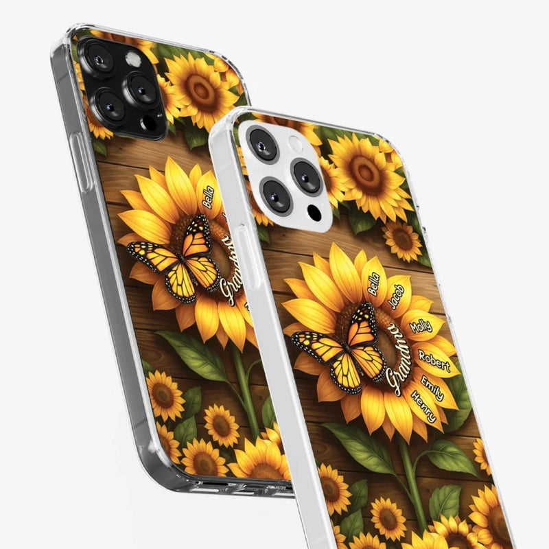 Planted With Love, Blossomed With Grandkids - Family Personalized Custom Clear Phone Case - Mother's Day, Gift For Mom, Grandma