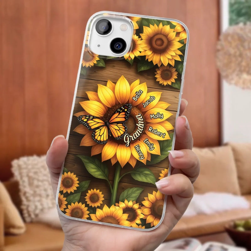 Planted With Love, Blossomed With Grandkids - Family Personalized Custom Clear Phone Case - Mother's Day, Gift For Mom, Grandma