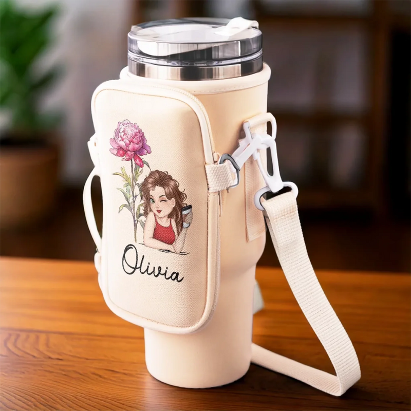 Let Your Soul Blossom - Family Personalized Custom Neoprene Water Bottle Carrier With Pocket - Gift For Yourself, Best Friends, Siblings, Family Members