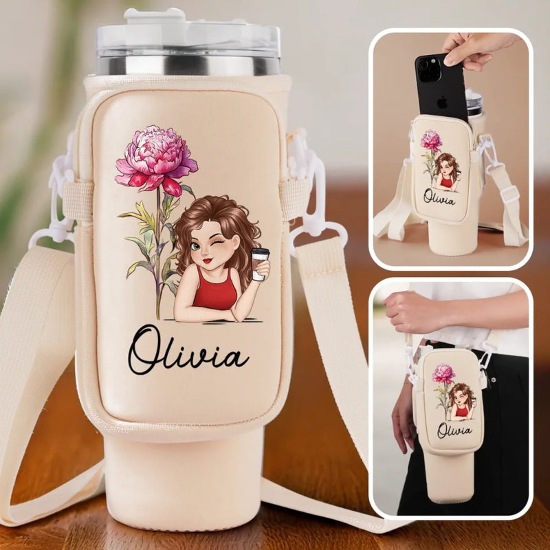 Let Your Soul Blossom - Family Personalized Custom Neoprene Water Bottle Carrier With Pocket - Gift For Yourself, Best Friends, Siblings, Family Members