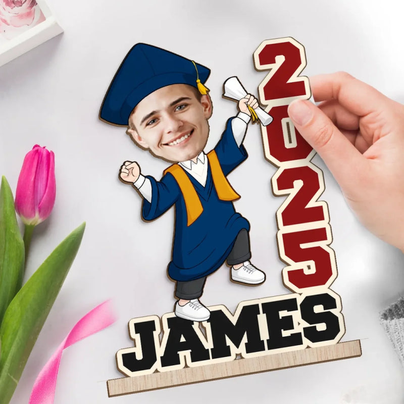 Custom Photo Level Up Complete - Family Personalized Custom Shaped 2-Layered Wooden Plaque With Flat Stand - House Warming Gift, Graduation Gift For Family Members, Siblings, Brothers, Sisters