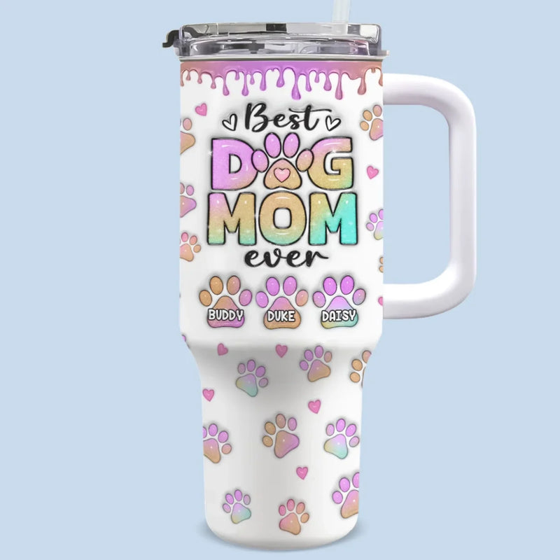 My Heart Belongs To My Furry Babies - Dog Personalized Custom 3D Inflated Effect Printed 40 Oz Stainless Steel Tumbler With Handle - Gift For Pet Owners, Pet Lovers