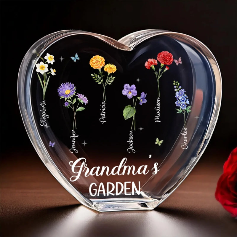 Rooted In Love, Blossomed In Her Heart - Family Personalized Custom 3D Crystal Heart Shaped - Mother's Day, Gift For Mom, Grandma