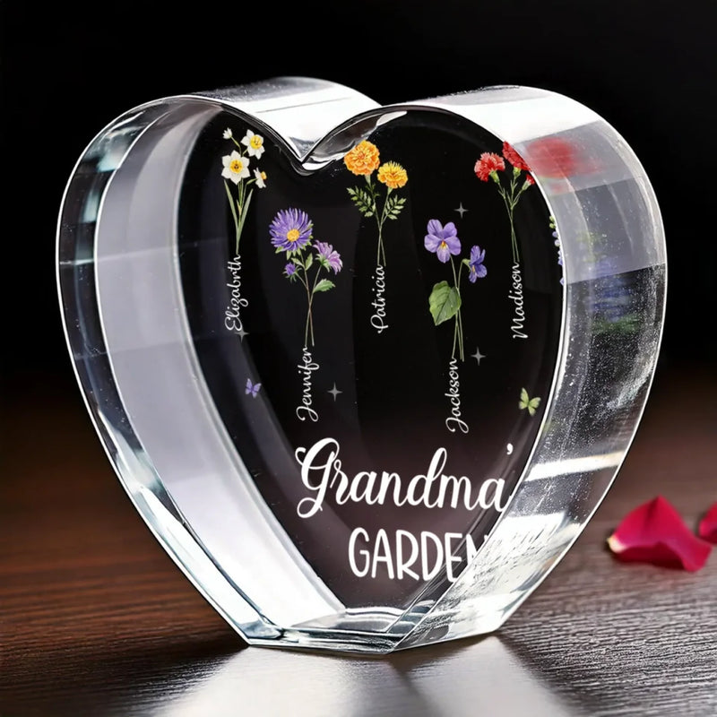 Rooted In Love, Blossomed In Her Heart - Family Personalized Custom 3D Crystal Heart Shaped - Mother's Day, Gift For Mom, Grandma