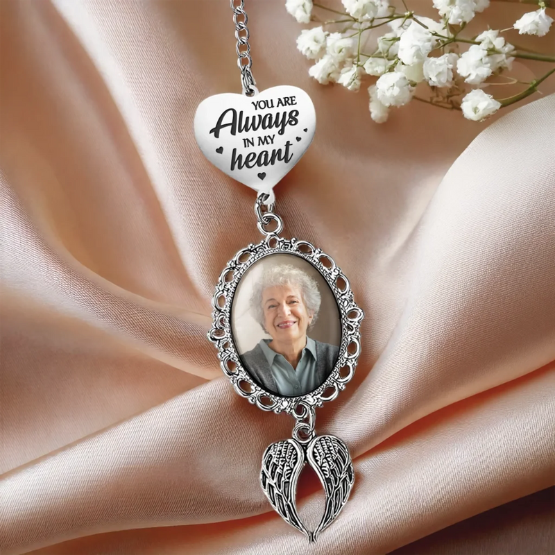 Custom Photo You Are Always In My Heart - Memorial Personalized Custom Graduation Tassel Heart & Angel Wing Charm - Sympathy Gift, Graduation Gift For Family Members, Siblings, Brothers, Sisters