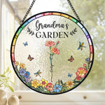 Custom Name Grandma's Garden Gifts for Grandma - Personalized Stained Glass Suncatcher