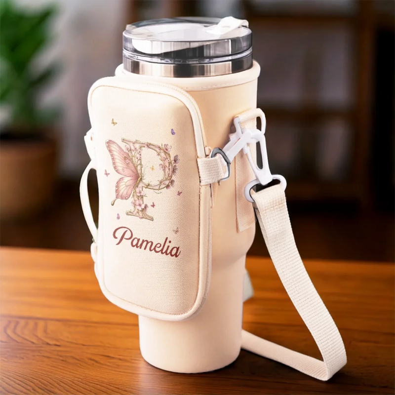 Let Your Soul Blossom & Your Spirit Fly - Family Personalized Custom Neoprene Water Bottle Carrier With Pocket - Gift For Yourself, Best Friends, Siblings, Family Members