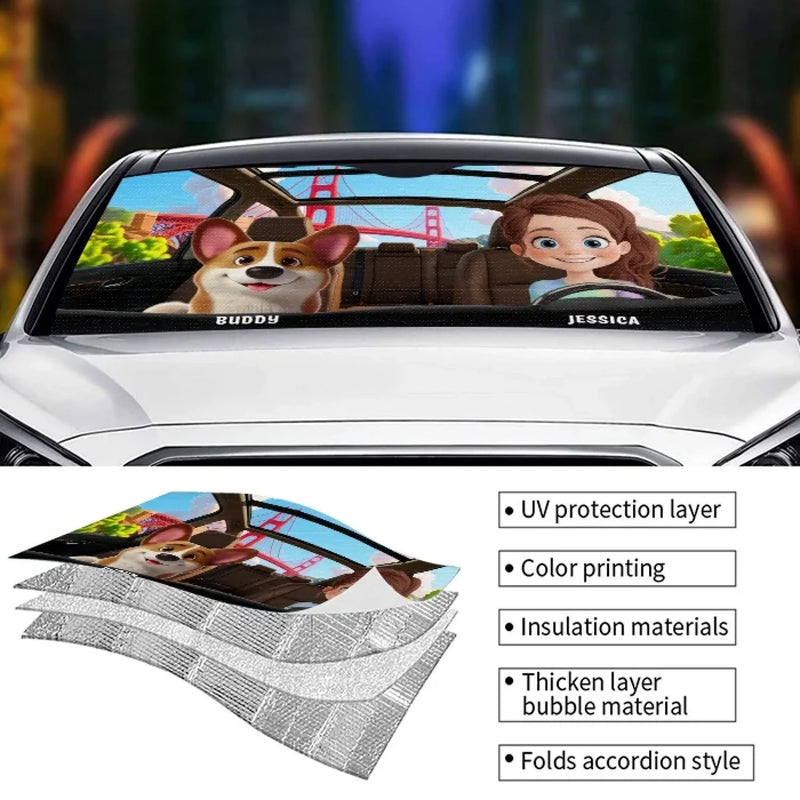 Custom Name Dog Lover Road Trip Gifts - Personalized Auto Sunshade
